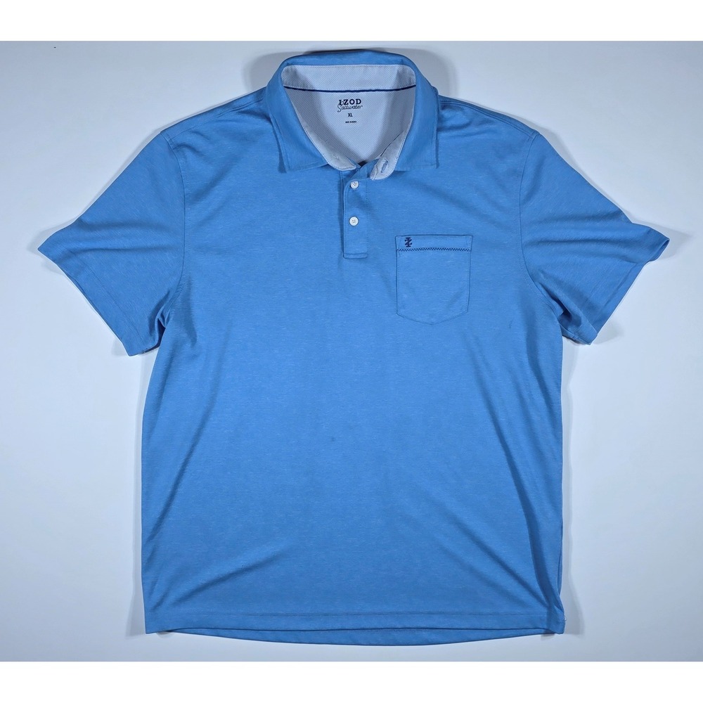 IZOD Saltwater Men's XL Blue Heathered Short Sleeve Pocket Polo Shirt